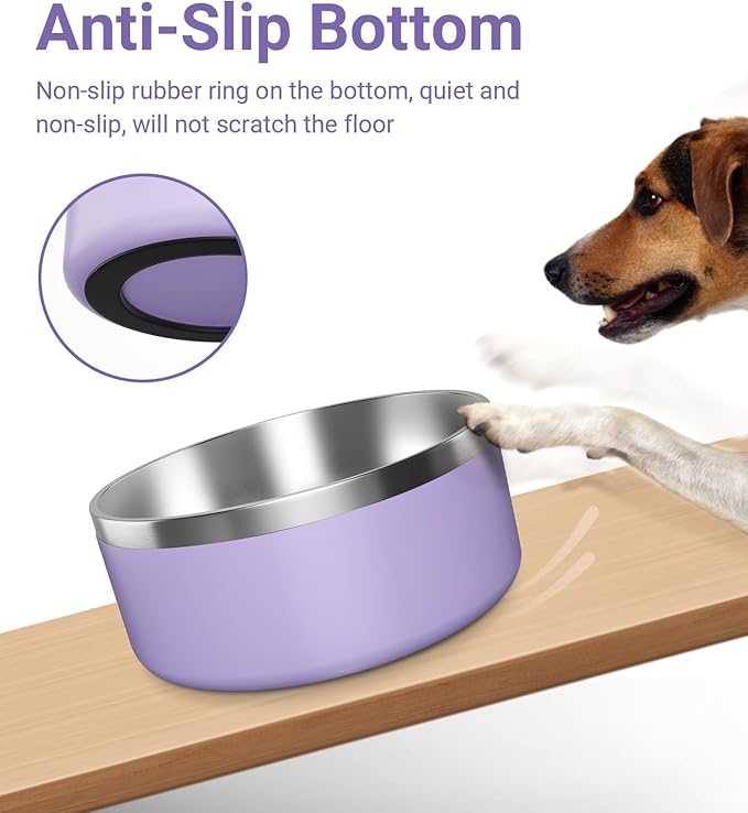 Stainless Steel Dog Bowls for Small Dogs, 40 Ounces/5 Cup Dog Food and Water Bowl, Double Wall Weighted Dog Dish, Rustproof Metal Pet Bowls with Non Slip Silicone Base