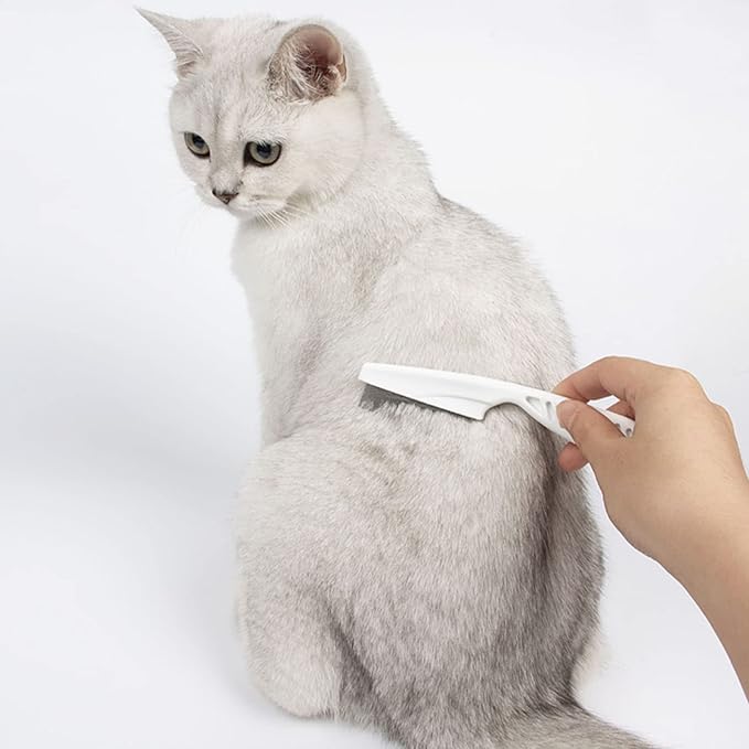 4 Pcs Flea Combs, Pet Lice Tick Comb with Stainless Steel Round Teeth for Detangling Dematting Dogs Cats Tear Stain, Dandruff Remover