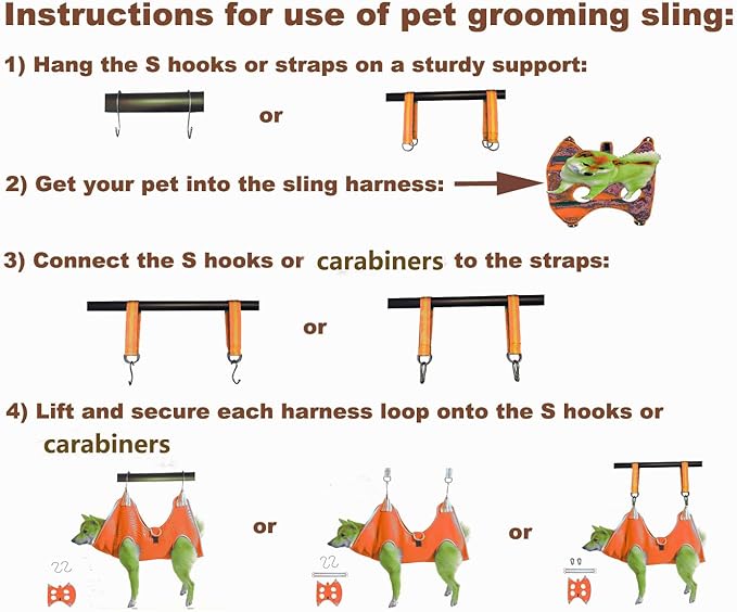Dog Grooming Hammock with Flea Comb and Dog Nail Clipper, Pet Dog Grooming Hammock Harness with Cat Nail Clipper, Nail File and Dog Brush, Dog Sling for Nail Clipping/Nail Trimming (L, Orange)