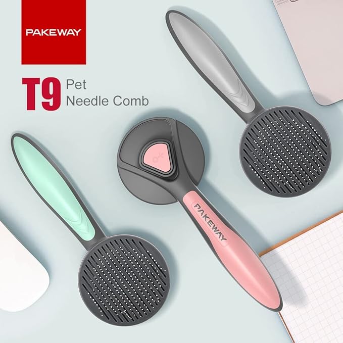 AULEODOR Self-Cleaning Grooming Brush for Dogs Cats Rabbits Pet Brush for Massage Shedding Fur Comb for Long & Short Haired Deshedding Tool Removes Loose Undercoat Mats Tangled Hair(Green)