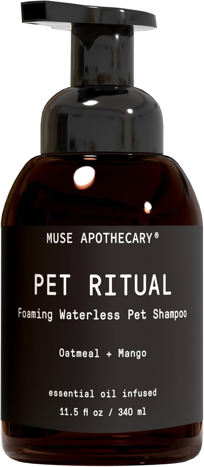Muse Apothecary Pet Ritual Foaming Waterless Dog Shampoo - No Rinse Dry Shampoo for Dogs & Cats - Essential Oils Infused, 11.5oz, Oatmeal + Mango