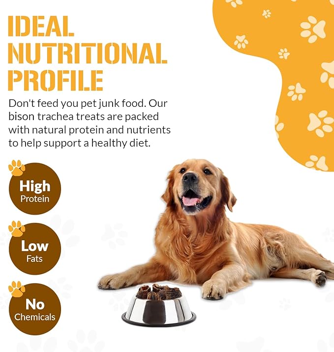 Dog Chits Bison Trachea for Dogs - Dog and Puppy Chews | Amazing for Joints | 8 oz. Bag | Made in USA | All-Natural Treats | Large and Small Dogs | Nothing Added | Zero Odor