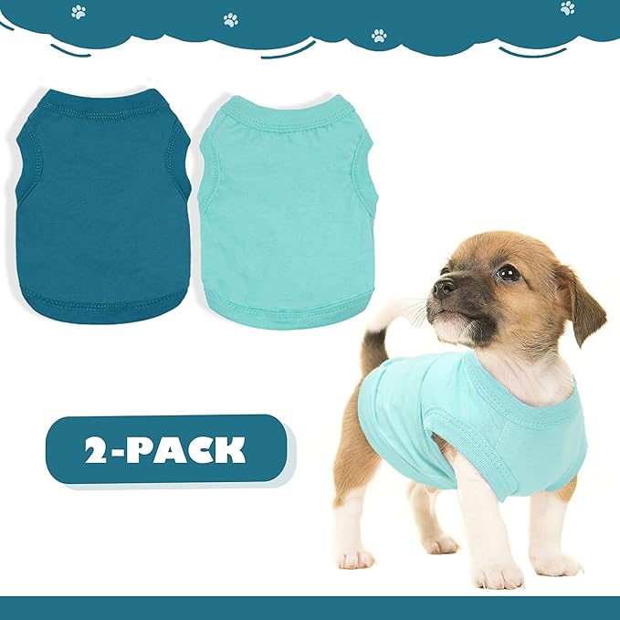 2 Pieces Dog Clothes for Small Dogs Girl Boy Spring Summer Puppy Soft Dog Shirt Solid Color Chihuahua Clothes Pet Clothing Cute Cat Cloth XXS~M (Cyan,Dark Green, Medium)
