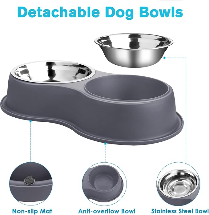 Dog Bowl Double Dog Water and Food Bowl Stainless Steel Bowls with Non-Slip Resin Station, Pet Feeder Bowls for Puppy Medium Dogs Cats