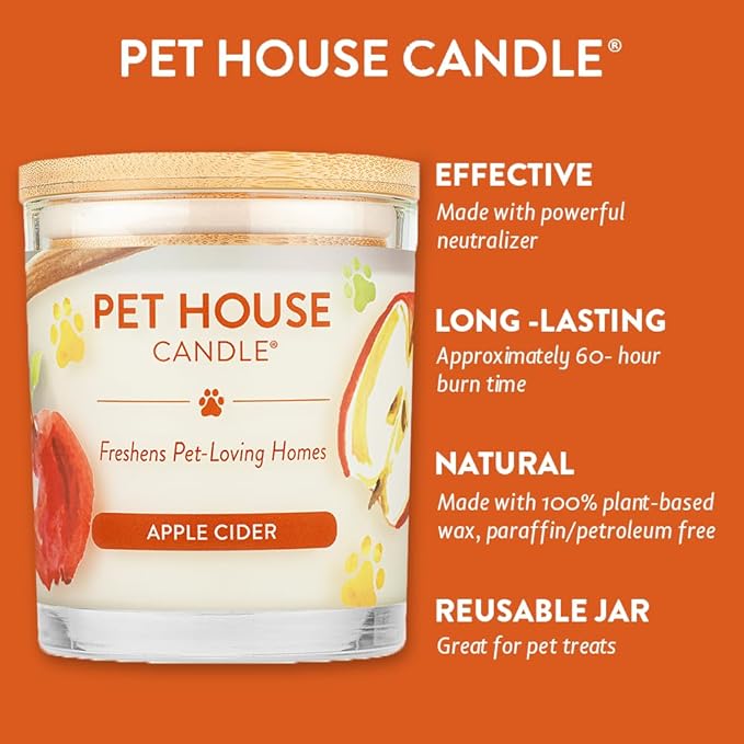 One Fur All Pet House Candle Plant-Based/Soy Candle - Clean Burning Scented Candles, Long Lasting Pet Odor Candles for Home - Apple Cider