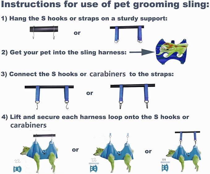Dog Grooming Hammock with Flea Comb and Dog Nail Clipper, Pet Dog Grooming Hammock Harness with Cat Nail Clipper, Nail File and Dog Brush, Dog Sling for Nail Clipping/Nail Trimming (M, Blue)