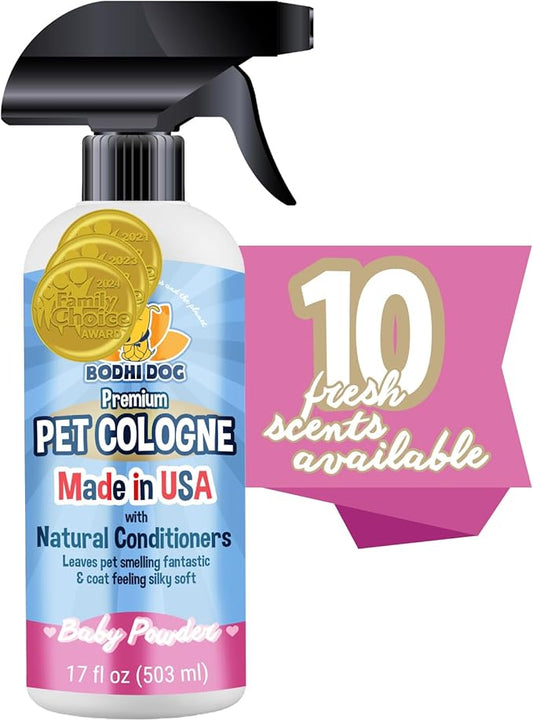 Bodhi Dog Natural Dog Cologne (Baby Powder) - Premium Scented Deodorizing Pet Perfume with Conditioner for Dogs & Cats - Keeps Pets Fresh & Clean - Gentle and Safe Formula, Made in USA (17 Fl Oz)
