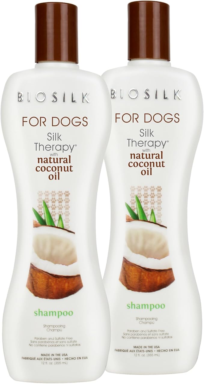 BioSilk for Dogs Silk Therapy Shampoo with Natural Coconut Oil Coconut Dog Shampoo, Sulfate and Paraben Free Natural Shampoo for Dogs, Made in The USA, 12 Fl Oz - 2 Pack