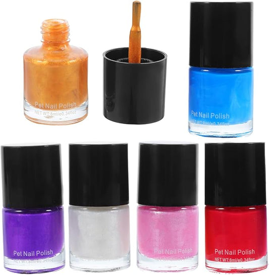 Dog Nail Polish Quick Dry Pet Nails Polish Set 6 Pcs Water-Based Healthy Paw Grooming Pet Dye Kit for All Pets
