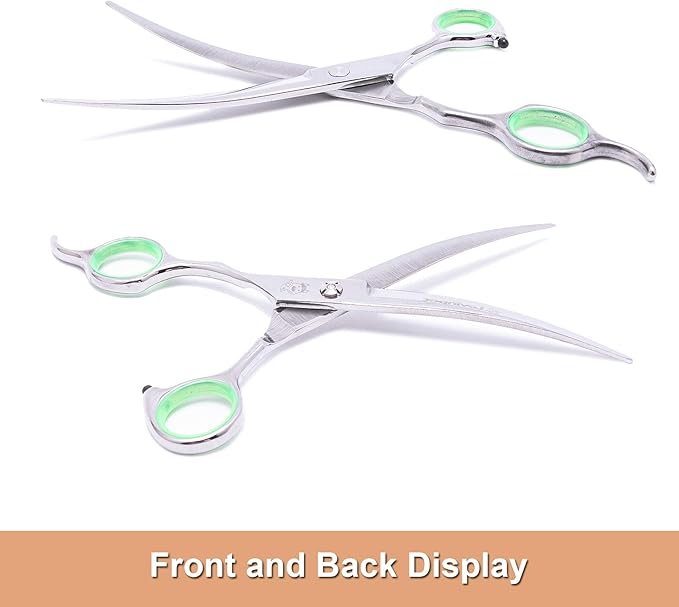 LovinPet Pet Grooming Scissors Professional Dog Cat Grooming Shears with Round Blunt Tip Stainless Steel, Dog Curved Scissors for Grooming Cats Dogs Grooming Tools