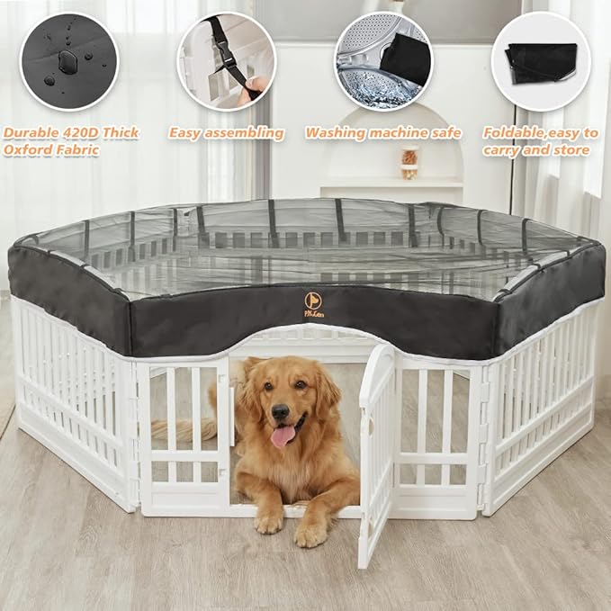 PJYuCien Dog Playpen Mesh Top Cover, Fits 36 Inch 6 Panels Regular Hexagonal Plastic Exercise Pet Pen, Telescopic Buckles Connections, Black (Note: Cover Only, Fence Not Included)
