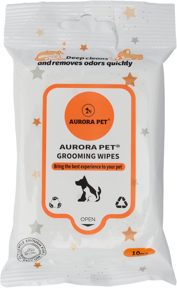 Aurora Pet Wipes – 100% Natural, Plant-Based Hypoallergenic Grooming Wipes for Dogs & Cats (60-Count Travel Pack)