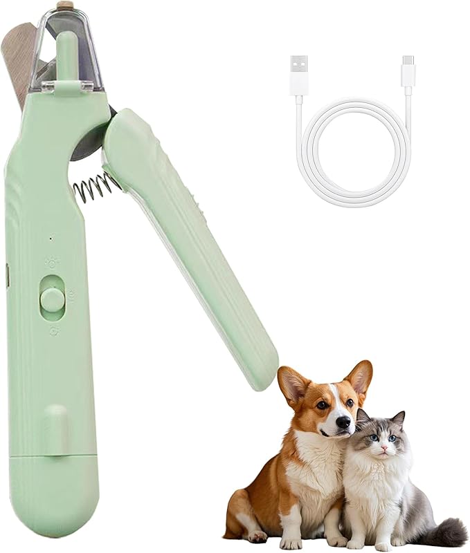 2-in-1 Dog Nail Grinder & Dog Nail Clippers Trimmers for Large Medium Small Dogs Cats Pets Claw Trimmer with LED Lights (Green)