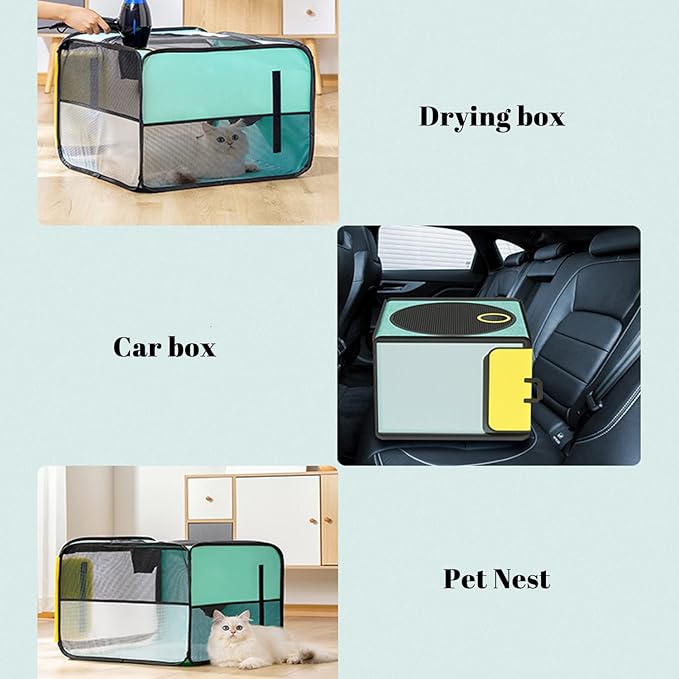 Pet Dog Cat Drying Box | Anti-Hair Flying | Portable Foldable Cat Drying Room | Drying Crate Cage for Small and Medium Dogs (Green)