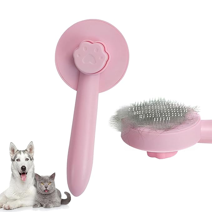 Cat Brush for Shedding,Pet Grooming Self Cleaning Slicker Brush,Removes Mats,Tangles and Loose Hair,Shedding Brush for Short or Long Haired Cats Dogs (Pink)