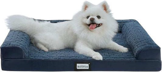 BALANCE Orthopedic Dog Bed, Egg Crate Foam Dog Couch for Pet Sleeping, Pet Sofa with Removable Washable Cover & Nonskid Bottom, Comfy Dog Bed for Medium Size Dog, Blue