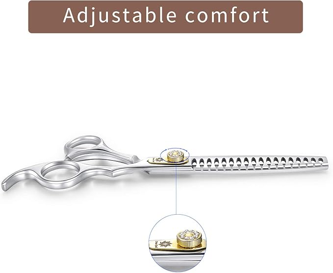 Dream Reach Professional Dog Grooming Straight, Curved, Thinning/Blending/Chunking Scissors Kit, JP-440C Stainless Steel Pet Cat Hair Cutting/Trimming Shears (7 inch-Chunker Scissors)