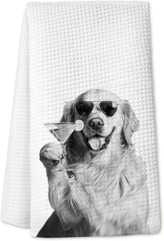 Cocktail Golden Retriever Kitchen Towels, Gifts for Golden Retriever Lovers Dish Towels for Kitchen Drying, Dog Lover Mom Gifts Hand Towels for Bathroom, 16x24 Inch
