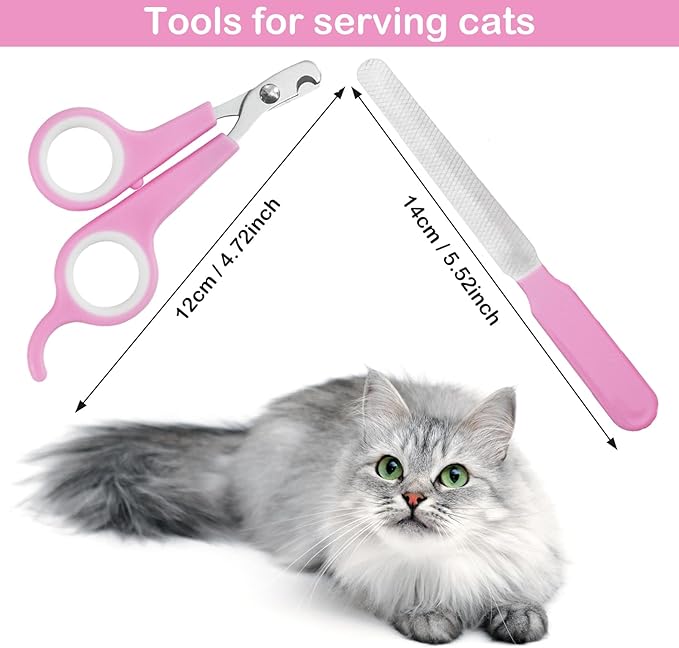 5Pcs Dogs and Cats Grooming Nail Clippers Kit Pet Claws Nail Clipper Trimmers, with Protective Guard Lock to Avoid Over Cutting, Professional Trimmers for Large and Small Cat and Dog Animal. (Pink)
