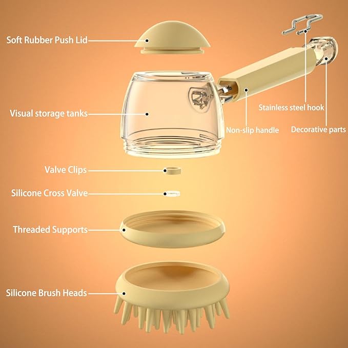 3-in-1 Pet Bath Brush for Dogs & Cats | Shower Massage Brush, Deshedding Comb & Lathering Tool | Anti-Frizz Grooming Brush for Bath Time (Curry)