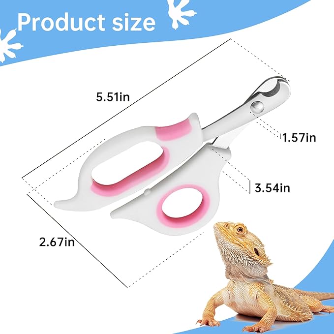Bearded Dragon Nail Clippers,Stainless Steel Bearded Dragon Toe Nail Clippers with Precise Angled Edges (Pinky White)