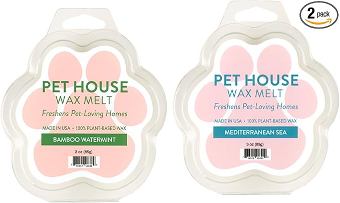 One Fur All Pet House Wax Melts - Bamboo Watermint/Mediterranean Sea Pack of 2 - Odor Eliminating, Long-Lasting Scented, Pet-Friendly Natural Wax Melts