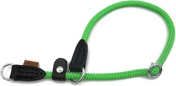 Braided Rope Collar, Training Dog Collar, Round Martingale Collar, Slip Collar with Adjustable Stopper and Slidable Stop Ring - Ideal for Small Dogs (S(1/4") - 14" Long, Light Green)