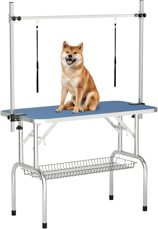 46'' Modern Blue Dog Grooming Table, Foldable Professional Grooming Table for Large Dogs, Up to 330lbs, Stainless Steel