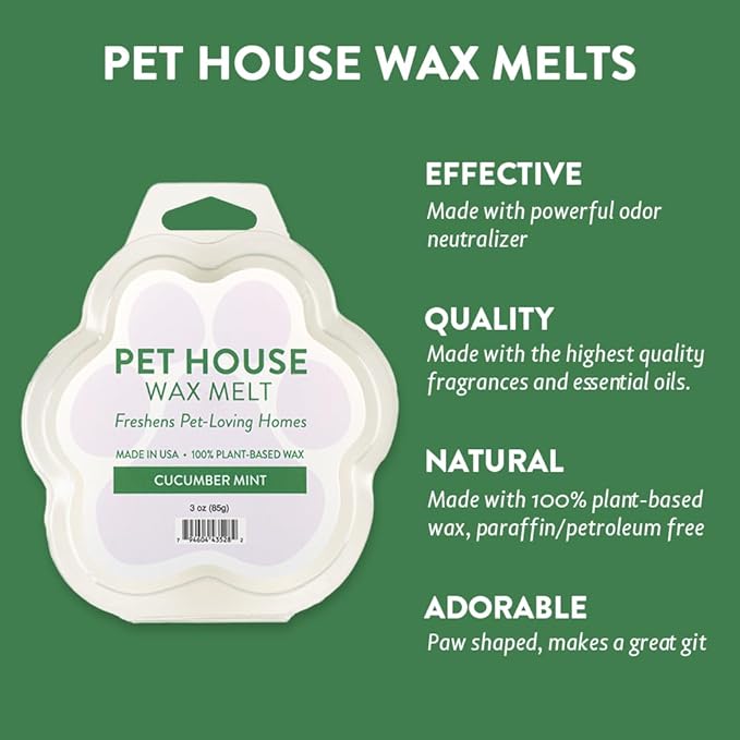 One Fur All Pet House Spring and Summer Wax Melts for Pet Odor, Natural, Plant Based Soy Wax Melts, Long Lasting Fragrance for Fresh Smelling Homes, Cucumber Mint