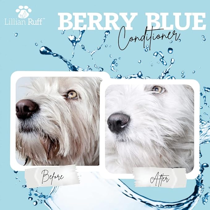 Lillian Ruff Berry Blue Brightening Face & Body Conditioner for Dogs & Cats - Tear Free Blueberry Conditioner - Remove Tear Stains, Hydrate Dry Skin, Add Shine & Luster to Coats - (Gallon W/Pump)