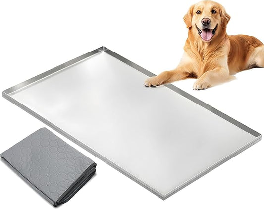 Metal Dog Crate Tray 41.7" x 27.5" Stainless Steel Metal Replacement Tray for Dog Crate, Heavy Duty Chew Proof and Crack Proof Pet Kennel Tray, with a Dog Mat