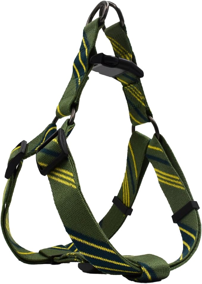 Bamboo Fabric Dog Harness for Medium Dogs Step-in Adjustable Dog Harness, Yellow Mix Green,M