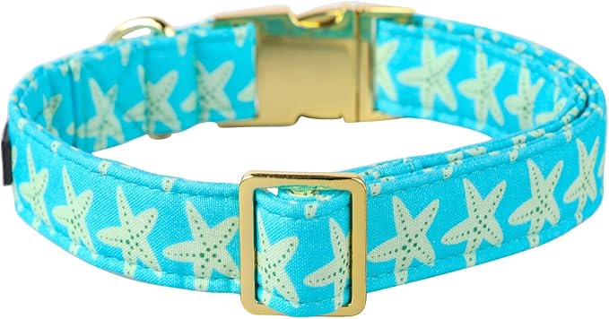 Lionet Paws Boy Dog Collar, Comfortable Adjustable Cute Yellow Starfish Collar with Metal Buckle for Male Dogs Gift, XLarge, Neck 16-26 inches