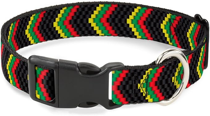 Buckle-Down Plastic Clip Collar - Chevron Weave Black/Rasta - 1" Wide - Fits 9-15" Neck - Small