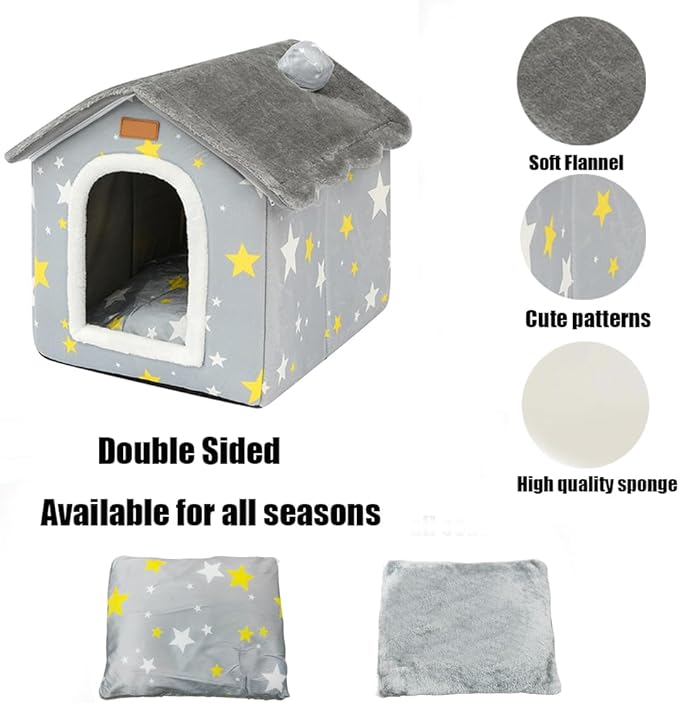 Dog House Indoor Memory Sponge, Foldable Dog House Kennel Bed Mat with Cushion for Small Medium Large Dogs Cats, Winter Warm Cat Nest Puppy Cave Sofa Pet Products (Grey, M)