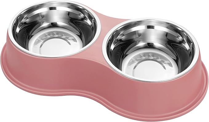 Dog Bowls Double Dog Water and Food Bowls Stainless Steel Bowls with Non-Slip Resin Station, Pet Feeder Bowls for Puppy Medium Dogs Cats