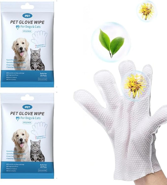 CINOKAI-Pet Cleaning Wipes - Cat Cleaning Wipes & Dog Grooming Gloves -Pet Glove Wipes for Dogs and Cats - Deodorizing Grooming Gloves (2Pack 12PCS)