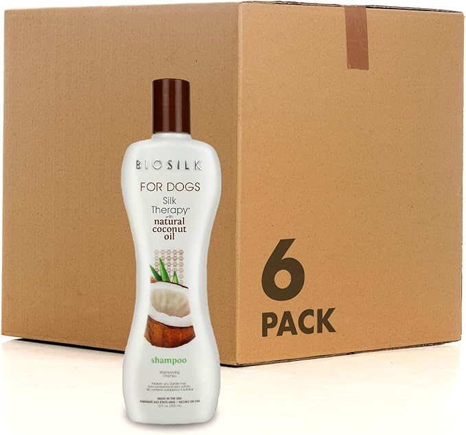 BioSilk for Dogs Silk Therapy Shampoo With Natural Coconut Oil | Sulfate and Paraben Free Natural Dog Shampoo, 12 Fl Oz - 6 Pack | Made in the USA