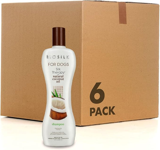 BioSilk for Dogs Silk Therapy Shampoo With Natural Coconut Oil | Sulfate and Paraben Free Natural Dog Shampoo, 12 Fl Oz - 6 Pack | Made in the USA