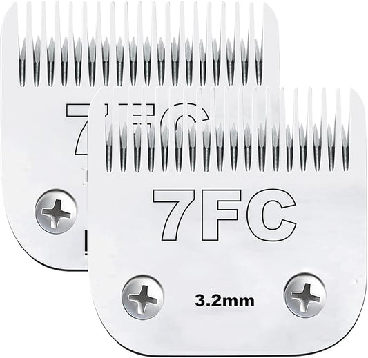 Clipper Blade Dog Grooming Compatible with Andis Clippers Carbon Infused Steel Detachable Ceramic Sharp Edge Also Compatible with Wahl/Oster Dog Clippers (2Pack 7FC:(1/8")(3.2mm))