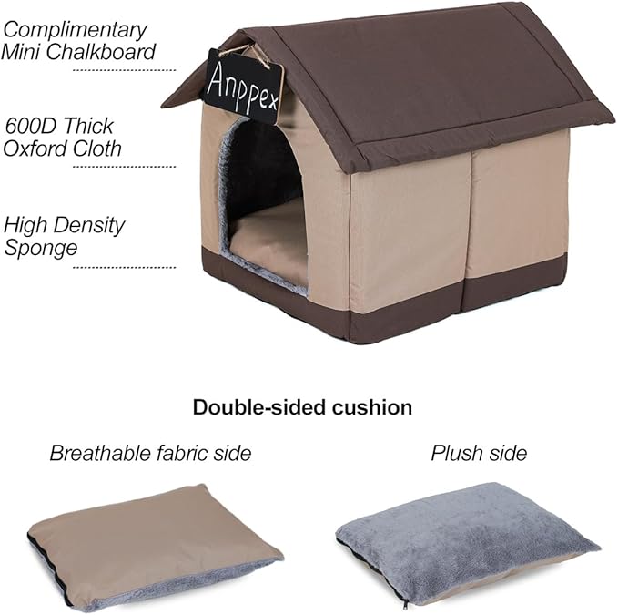 ANPPEX Small Dog House Indoor,M Size Indoor Dog House for Small Dogs and Cats,Covered Dog Bed with Cushion,Brown