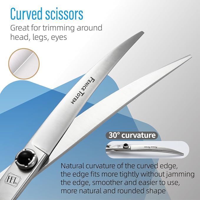 Dog Grooming Scissors: 7.5 inch Pet Curved Shears Made Of Japanese 9CR Advanced Stainless Steel Professional Grooming Scissors for Dogs Cats and Other Pets