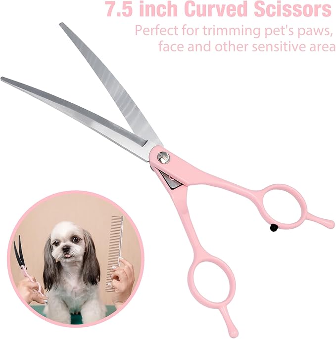 Dog Grooming Scissors, 5 in 1 Dog Scissors for Grooming, Professional Stainless Steel Pet Shears, Sharp, Pink
