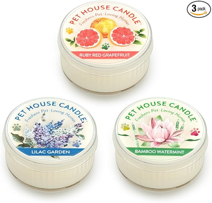 One Fur All Pet House Mini Candles for Pet Odor Made with Natural Soy Wax, Plant Based, Dog and Cat Friendly Scented Candles, Spring Mix Variety Pack of 3