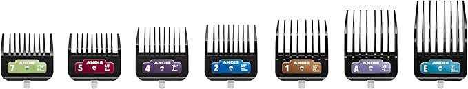 Andis 562014 Premium Clip Animal Comb Set – Built with Plastic, Includes 7 Color Coded Combs of Different Sizes, Metal Clip to Attach Comb - Fits Ultra Edge & Ceramic Edge Blades, Multicolor