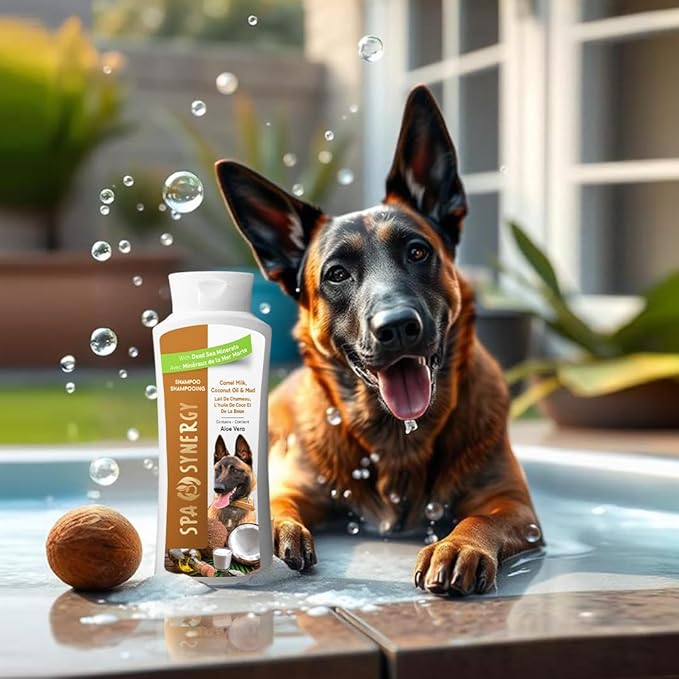 Pet Dog Shampoo Mud and Natural Dead Sea Mineral Rich, Aloe Vera & Vitamin-E, Soothing, Soften, Anti Dandruff, Cleansing- Camel Milk & Coconut Oil - (1) Bottle 16.5 FL OZ
