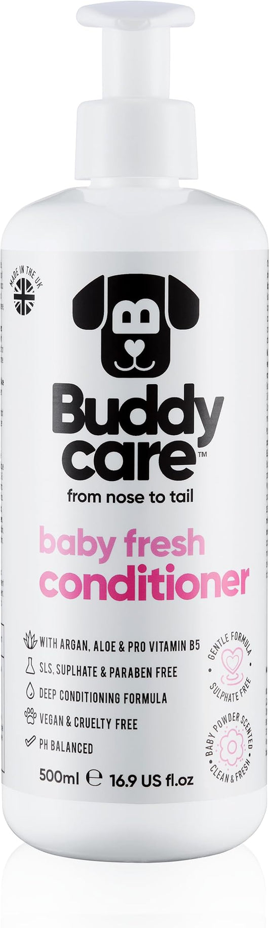 Baby Fresh Dog Conditioner (16.90oz) Made with Aloe Vera, Argan Oil & Pro Vitamin B5 to Detangle Matted Coats & Relieve Sensitive & Itchy Skin, Suitable for Puppies from 8 Weeks, Vegan