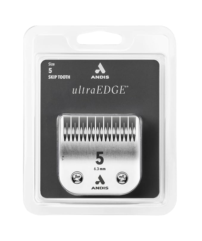 Andis Carbon Infused Steel UltraEdge Dog Clipper Blade, Size-5 Skip Tooth, 1/4-Inch Cut Length (72640),Chrome