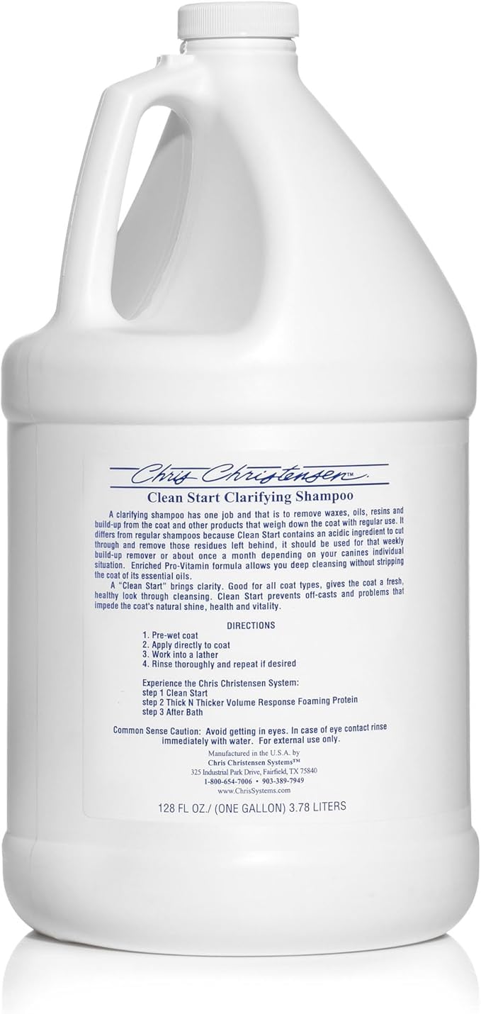 Chris Christensen Clean Start Dog Shampoo, Groom Like a Professional, Pro-Vitamin Deep Cleansing Formula, Preserves Natural Oils, Removes Build Up from Other conditioners, All Coat Types, Made in USA