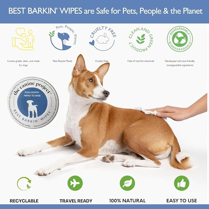 Best BARKIN' Wipes - Dog Wipes for Paws Ears and Butt - Micellar Aloe Scented Travel Friendly Puppy Wipes (24-Pack)